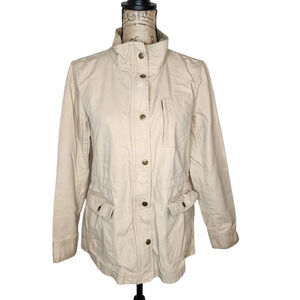 Talbots Womens Cotton Anorak Khaki Jacket Coat Size Medium Beige